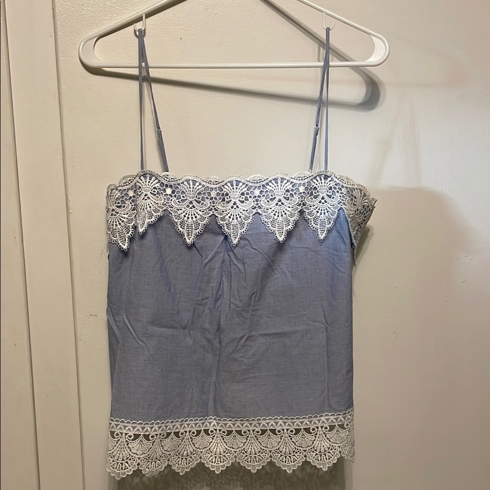 Express Lace Trimmed Blue Cotton Boxy Tank Top